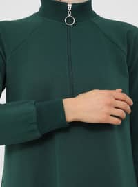 Zipper Detailed Sports Dress - Emerald