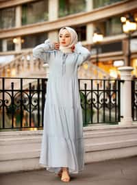 Blue - Crew neck - Fully Lined - Modest Dress
