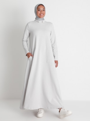 Gray - Polo neck - Unlined - Modest Dress - Refka