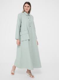 Sea-green - Unlined - Point Collar - Plus Size Dress