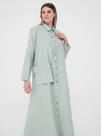 Sea-green - Unlined - Point Collar - Plus Size Dress