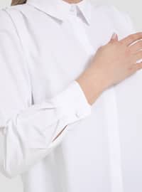White - Ecru - Point Collar - Plus Size Tunic