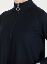 Zipper Detailed Sports Dress - Navy Blue