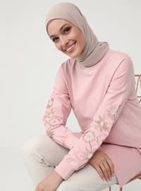 Embroidered Sleeve Sweatshirt - Cotton Candy