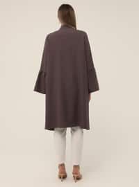 Oversize Sleeves Flounce Detailed Textile Cape - Cold Purple