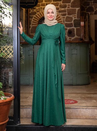 Emerald - Fully Lined - Crew neck - Muslim Evening Dress - Sure