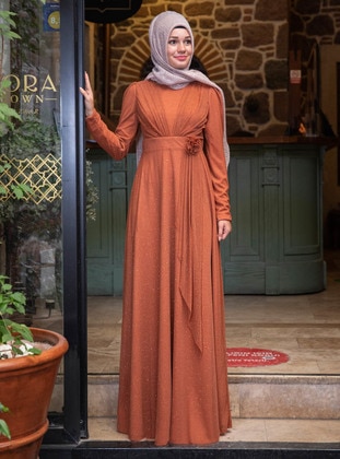 Terra Cotta - Fully Lined - Crew neck - Muslim Evening Dress - Sure