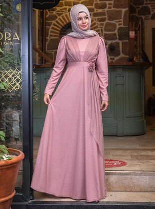 Dusty Rose - Fully Lined - Crew neck - Muslim Evening Dress - Sure