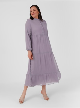 Lilac - Fully Lined - Button Collar - Plus Size Dress - Alia