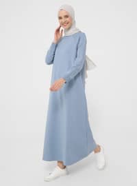 Blue - Crew neck - Unlined - Modest Dress