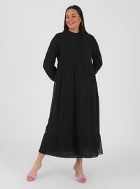 Plus Size Voluminous Layered Chiffon Dress Black