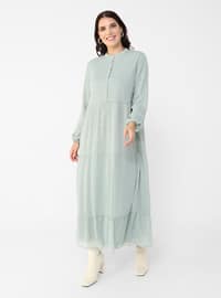 Sea-green - Fully Lined - Button Collar - Plus Size Dress
