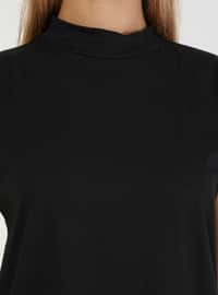 High Collar Low Sleeve Basic Tshirt Black