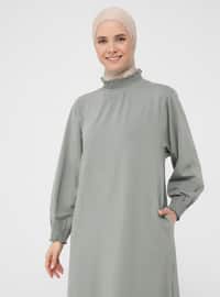 Green - Polo neck - Unlined - Modest Dress