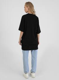 Oversize Pattern Long T Shirt Black