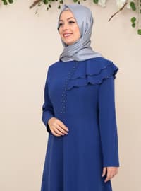 Indigo - Unlined - Crew neck - Muslim Evening Dress