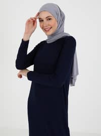 Viscose Fabric Basic Modest Dress Navy Blue