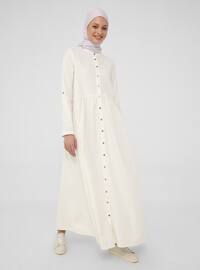 White - Button Collar - Unlined - Modest Dress