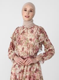 Plum - Floral - Crew neck - Fully Lined - Modest Dress