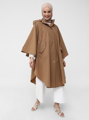 Poncho Cut Relax Trench Coat - Almond - Refka Casual