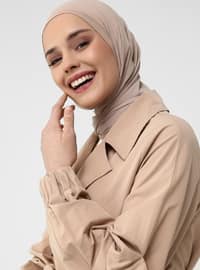 Pleated Sleeve Detailed Wide Cut Trench Coat - Almond - Casual