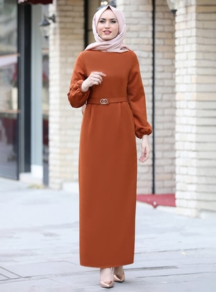 Terra Cotta - Unlined - Crew neck - Muslim Evening Dress - Fashion Showcase Design
