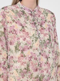 Powder - Floral - Button Collar - Plus Size Tunic