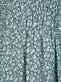 أخضر زيتي - مزهرة - نسيج غير مبطن - قبة مدورة - فستان مقاس كبير
