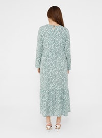 Green - Floral - Unlined - Crew neck - Plus Size Dress