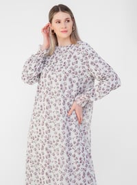 Lilac - Multi - Fully Lined - Crew neck - Plus Size Dress