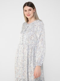 Blue - Shawl - Unlined - Button Collar - Plus Size Dress