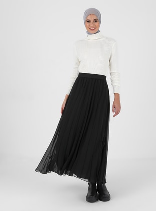 Black - Black - Fully Lined - Chiffon - Cotton - Skirt - Refka