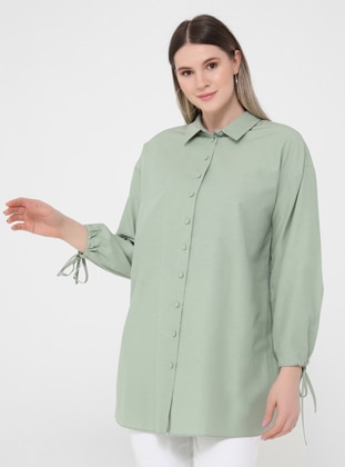 Olive Green - Point Collar - Plus Size Tunic - Alia