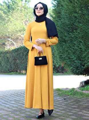 Yellow - Mustard - Crew neck - Unlined - Modest Dress - SULTANE