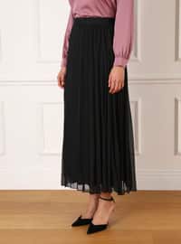 Pleated Chiffon Skirt With Elastic Waist Black