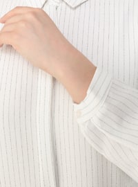 White - Black - Stripe - Unlined - Point Collar - Plus Size Dress