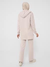 Snap Fastener Detailed Hooded Track Suit Set - Soft Pink