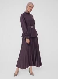 Stylish Dress With Pleated Skirt - Purple