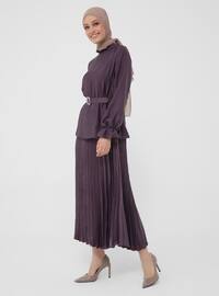 Stylish Dress With Pleated Skirt - Purple