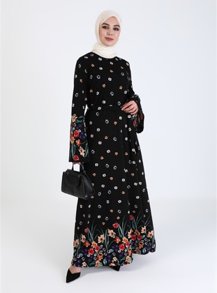 Floral Print Dress - Black - Tavin