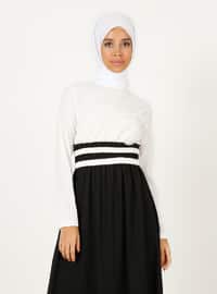 Modest Dress With Drawstring Stripe Detail Black