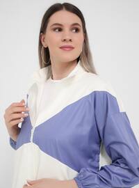 Ecru - Lilac - Unlined - Polo neck - Plus Size Coat