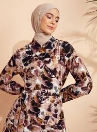 Mink - Multi - Shawl Collar - Unlined - Modest Dress