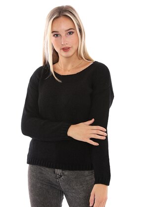 Black - Unlined - Crew neck - Knit Sweaters - SENSE