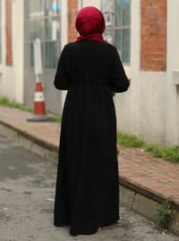 Black - Round Collar - Unlined - Modest Dress