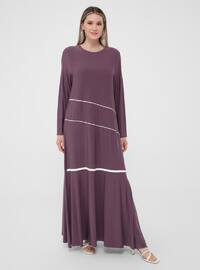 White - Ecru - Purple - Unlined - Crew neck - Plus Size Dress