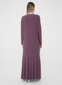 White - Ecru - Purple - Unlined - Crew neck - Plus Size Dress