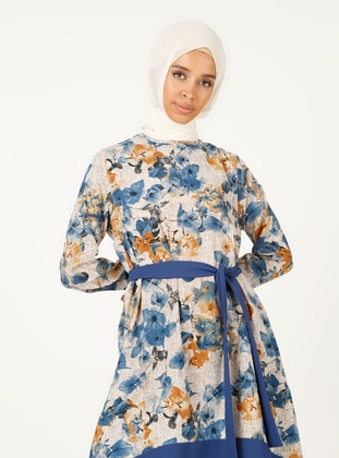 Floral Patterned Tunic Pants Co-Ord Indigo