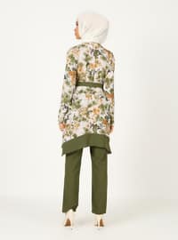Floral Patterned Tunic Pants Co-Ord Khaki
