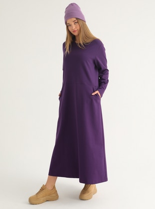 Natural Fabric Pocket Detailed Dress Purple
